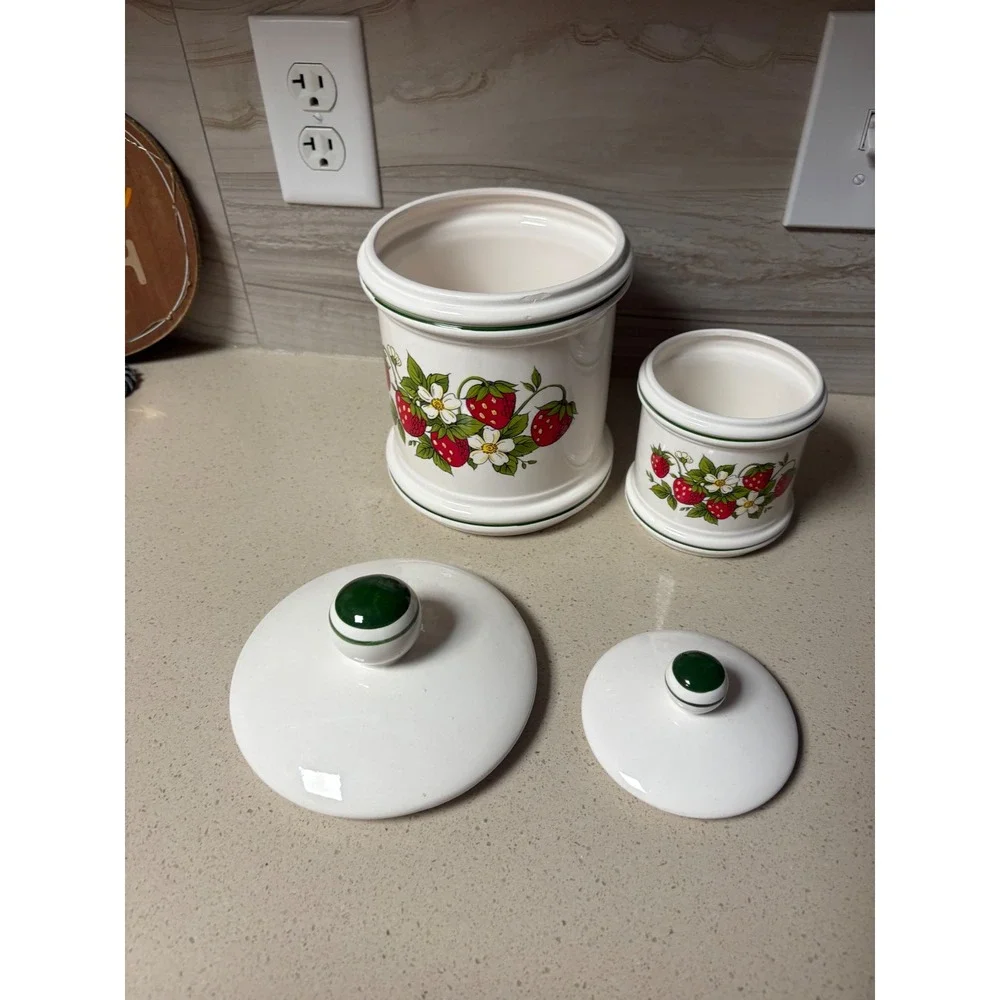 Vintage Strawberry Ceramic Canister Set 2 Piece Made in Japan Cottagecore farm